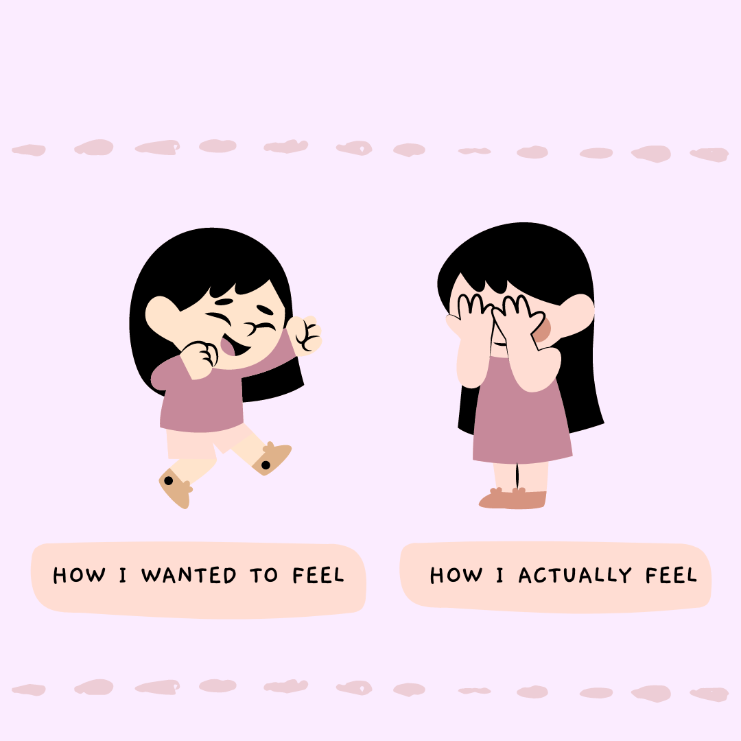 Two illustrated girls: one happy and one sad