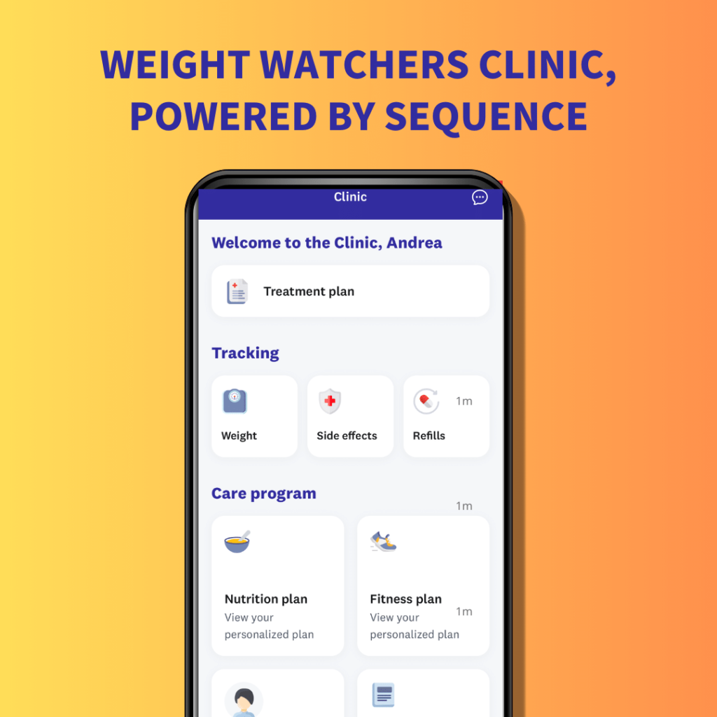 The home screen for the Weight Watchers Clinic app, powered by Sequence