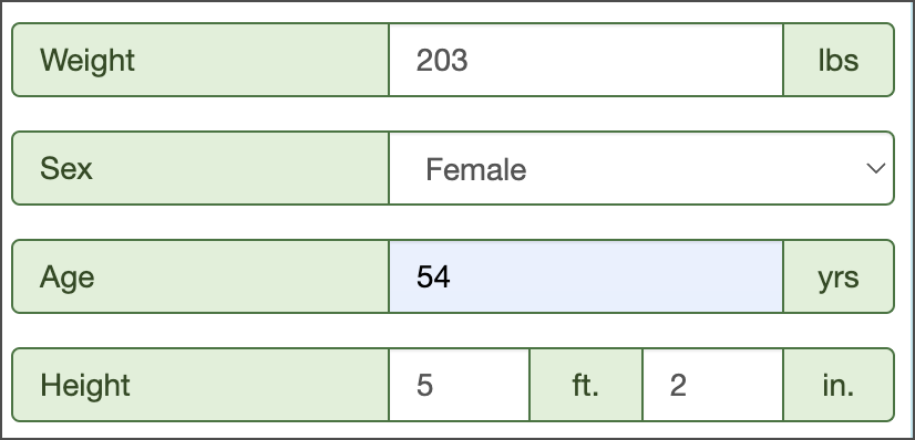 National Institutes of Health calorie calculator weight, sex and height