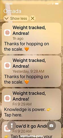 Omada smart scale weigh-ins sent to app